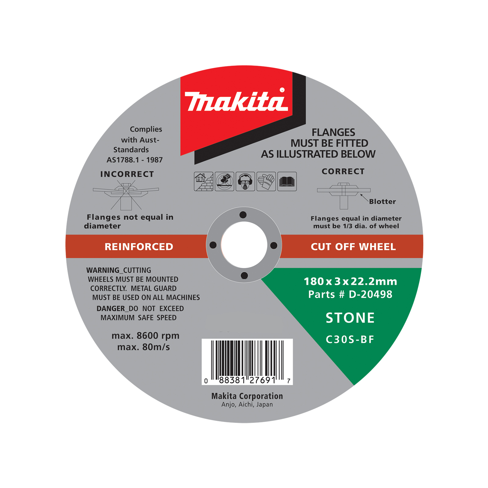 Makita 180 x 3.0 x 22.23mm Masonry Cut Off Wheel - Bunnings Australia