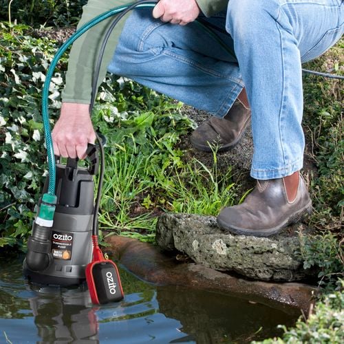 Using an Ozito submersive pump connected to a hose to drain pond water 