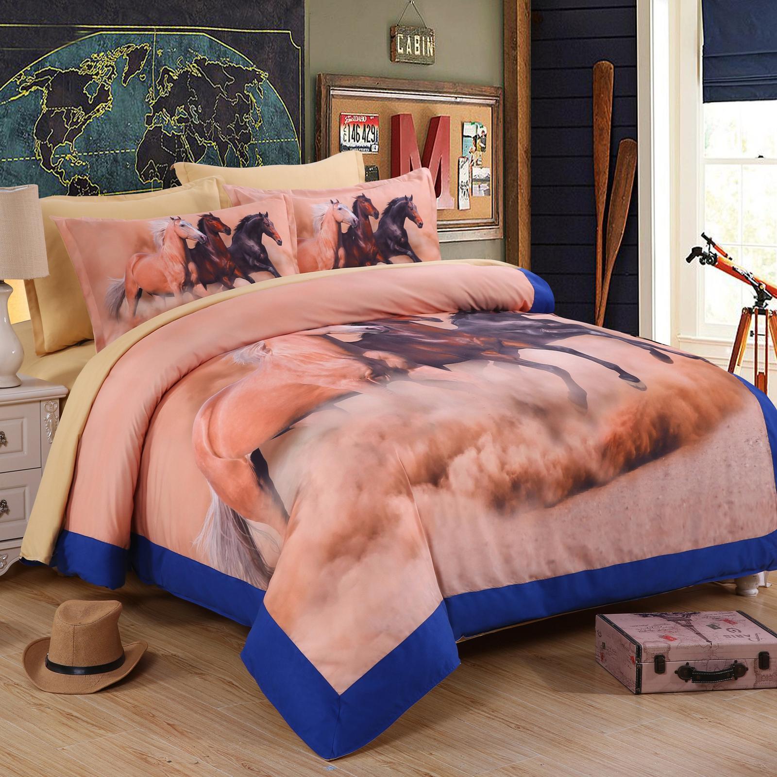 3D Gollop Horse Quilt Cover Set Bedding Set Pillowcases Bunnings