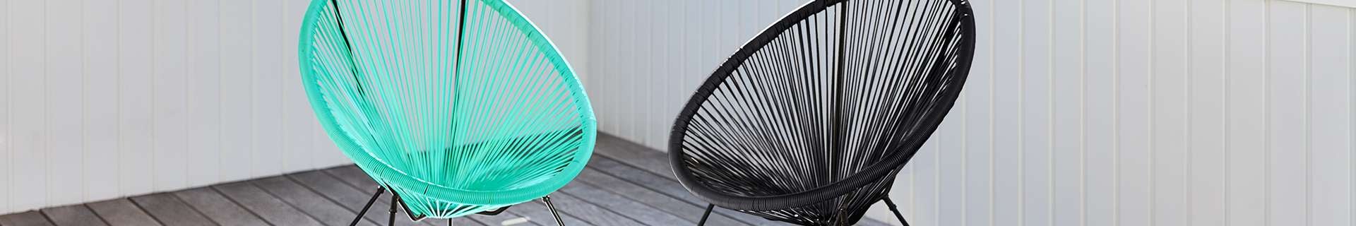 Teal and black outdoor chairs.