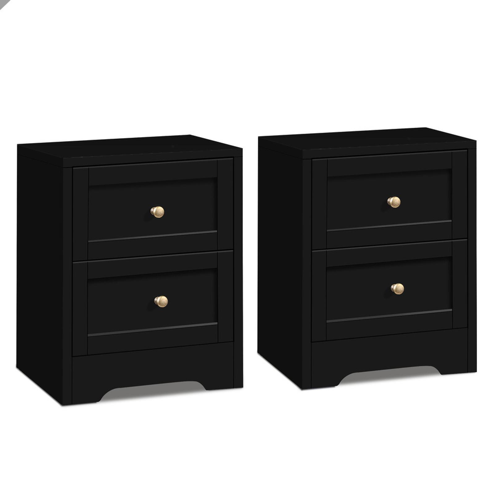 ALFORDSON 2x Bedside Table Hamptons Black Bunnings Australia