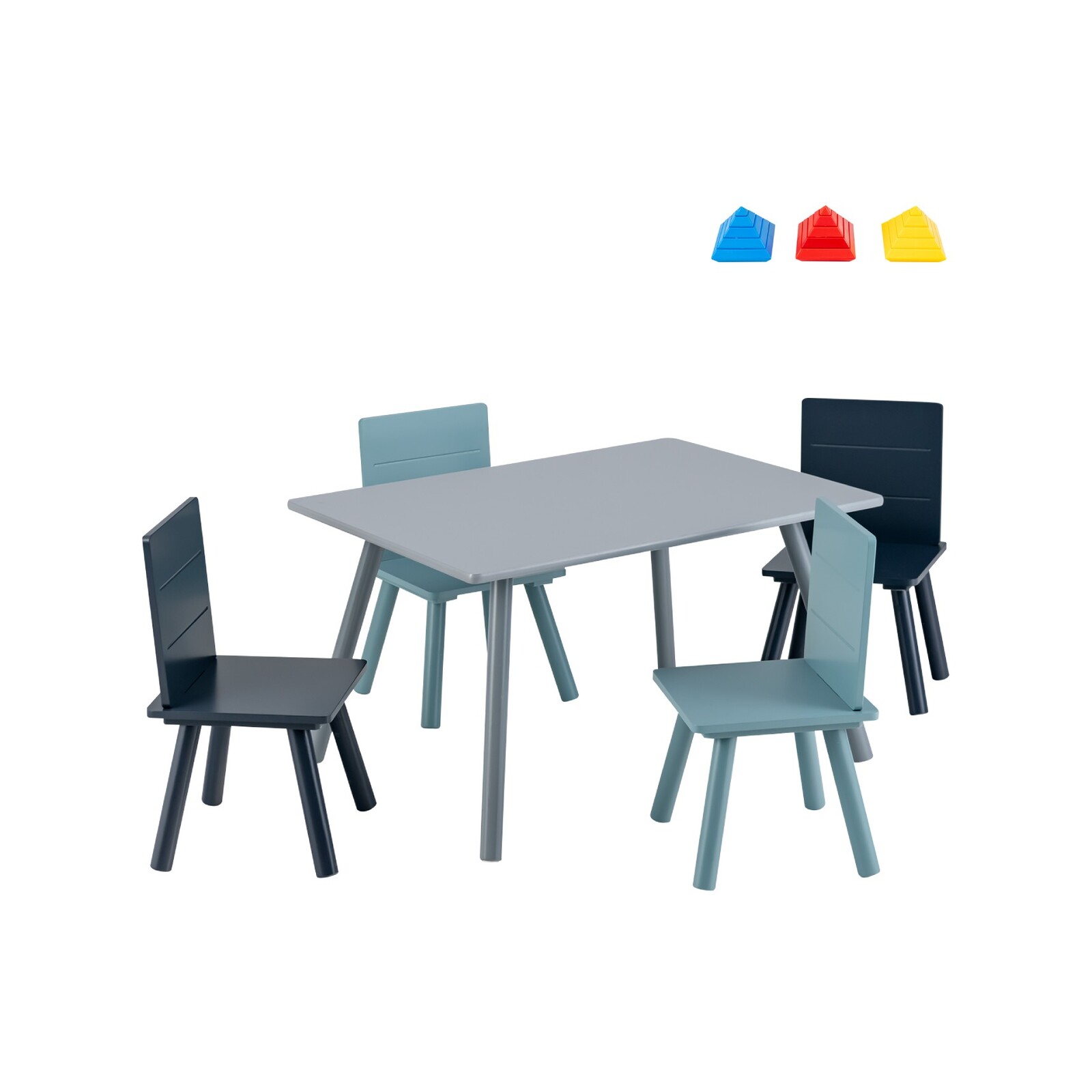 Costway 5PCs Wooden Kids Table and Chairs Set w/Building Blocks ...