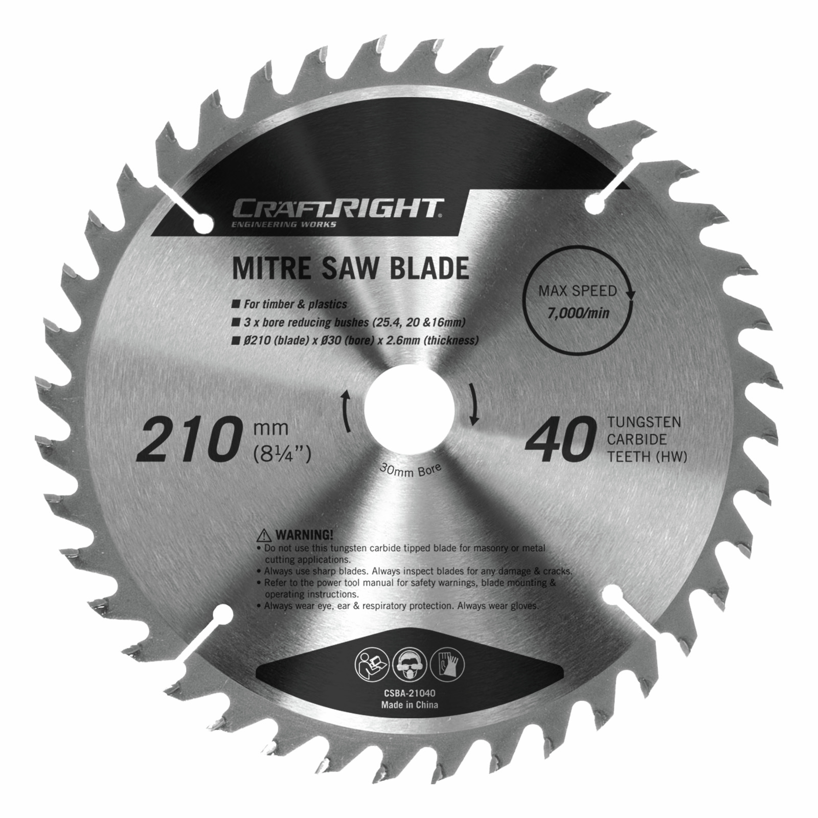 Craftright 210mm 40TCT Mitre Saw Blade - Bunnings Australia