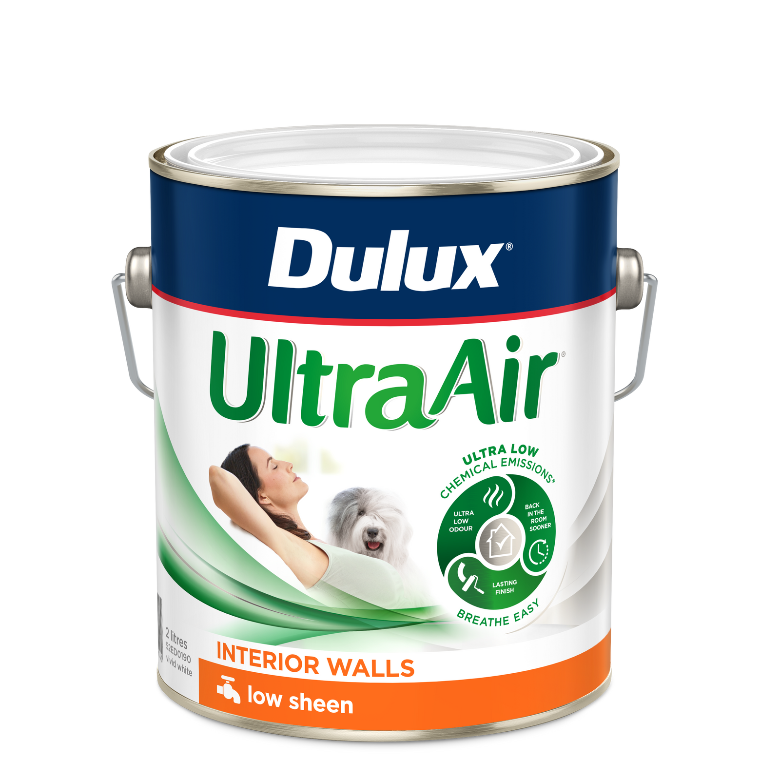 Dulux 2L Vivid White Low Sheen UltraAir Interior Walls Bunnings New