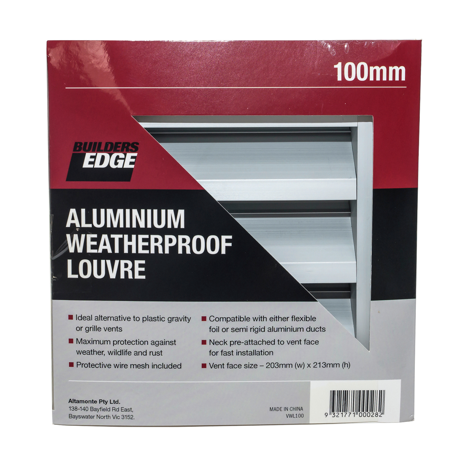 Builders Edge 100mm Aluminium Weatherproof Louvre External Wall Vent