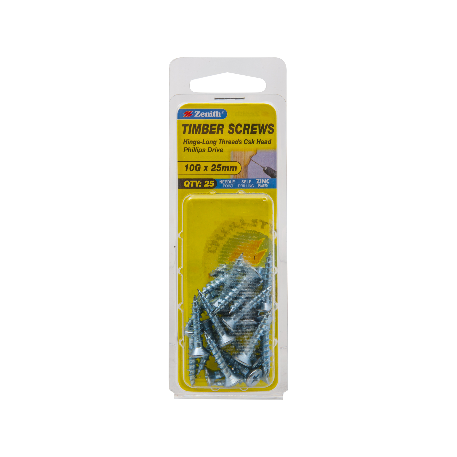 Zenith 10G x 25mm Zinc Plated Countersunk Head Wood Screws - 25 Pack ...