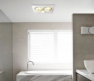 Heat light attached to bathroom ceiling