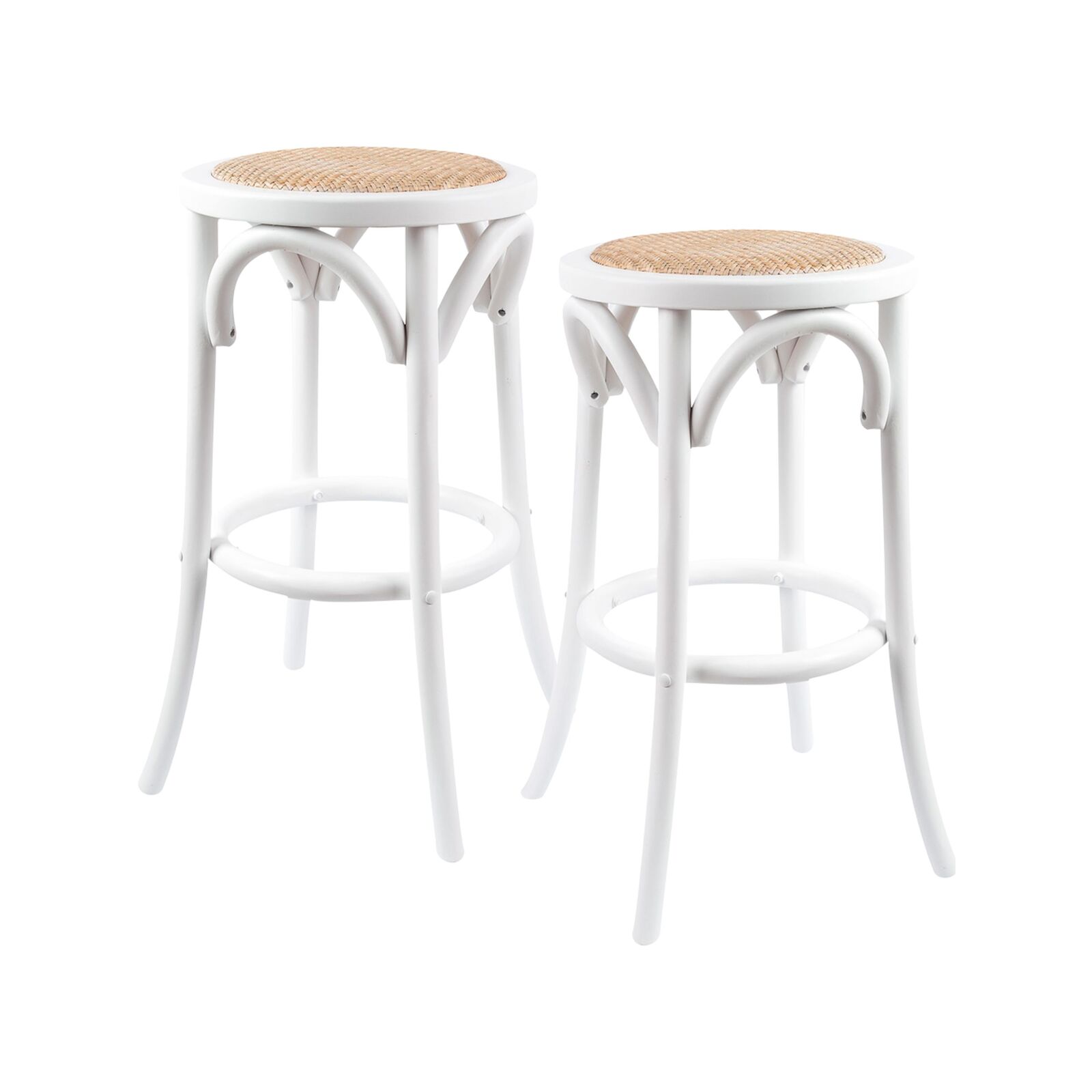 Aster 2pc Round Bar Stools Dining Stool Chair Solid Birch Wood Rattan ...