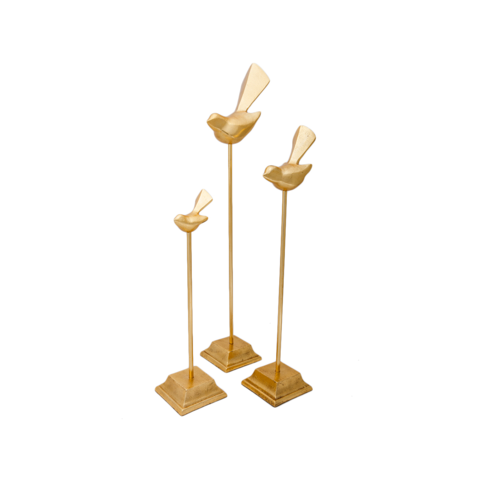 Set of 3 SSH COLLECTION Tweet 44, 52 and 65cm Tall Decorative Birds on Stands Gold Bunnings