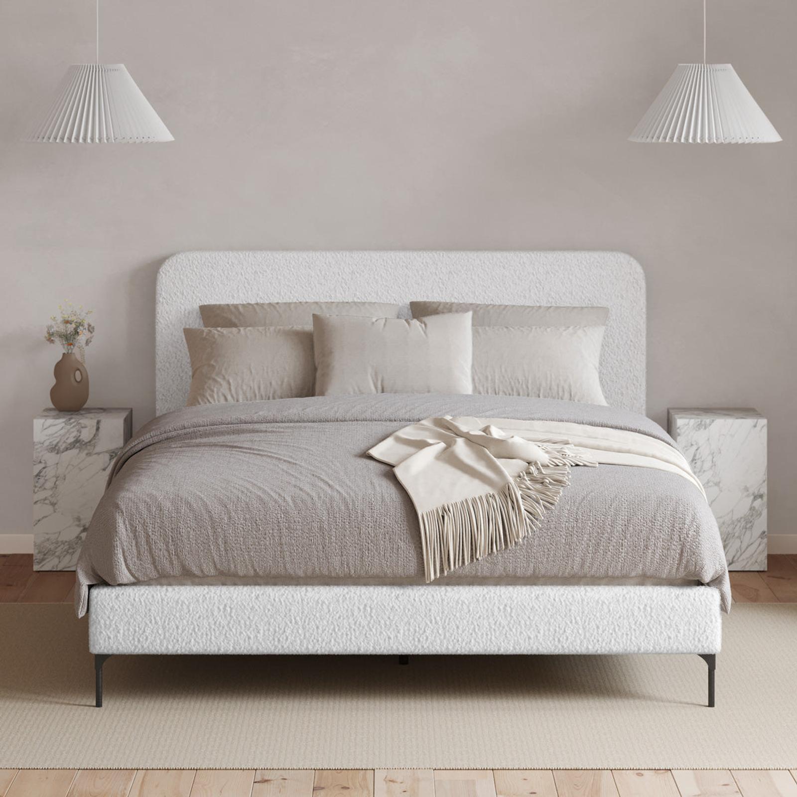 Soho King Ivory White Boucle Fabric Upholstered Bed Frame - Bunnings ...