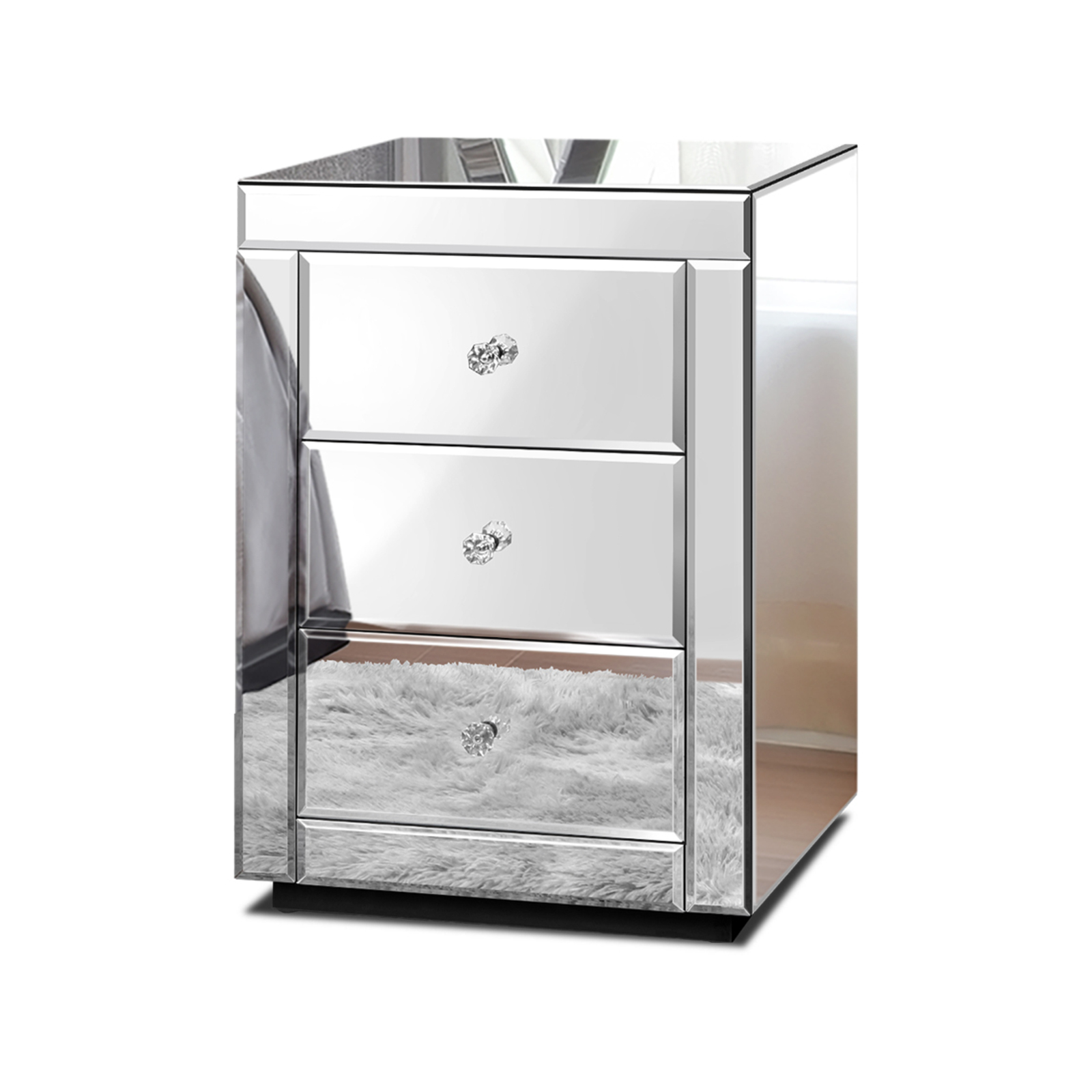 ALFORDSON Mirrored Bedside Table Silver Bunnings Australia