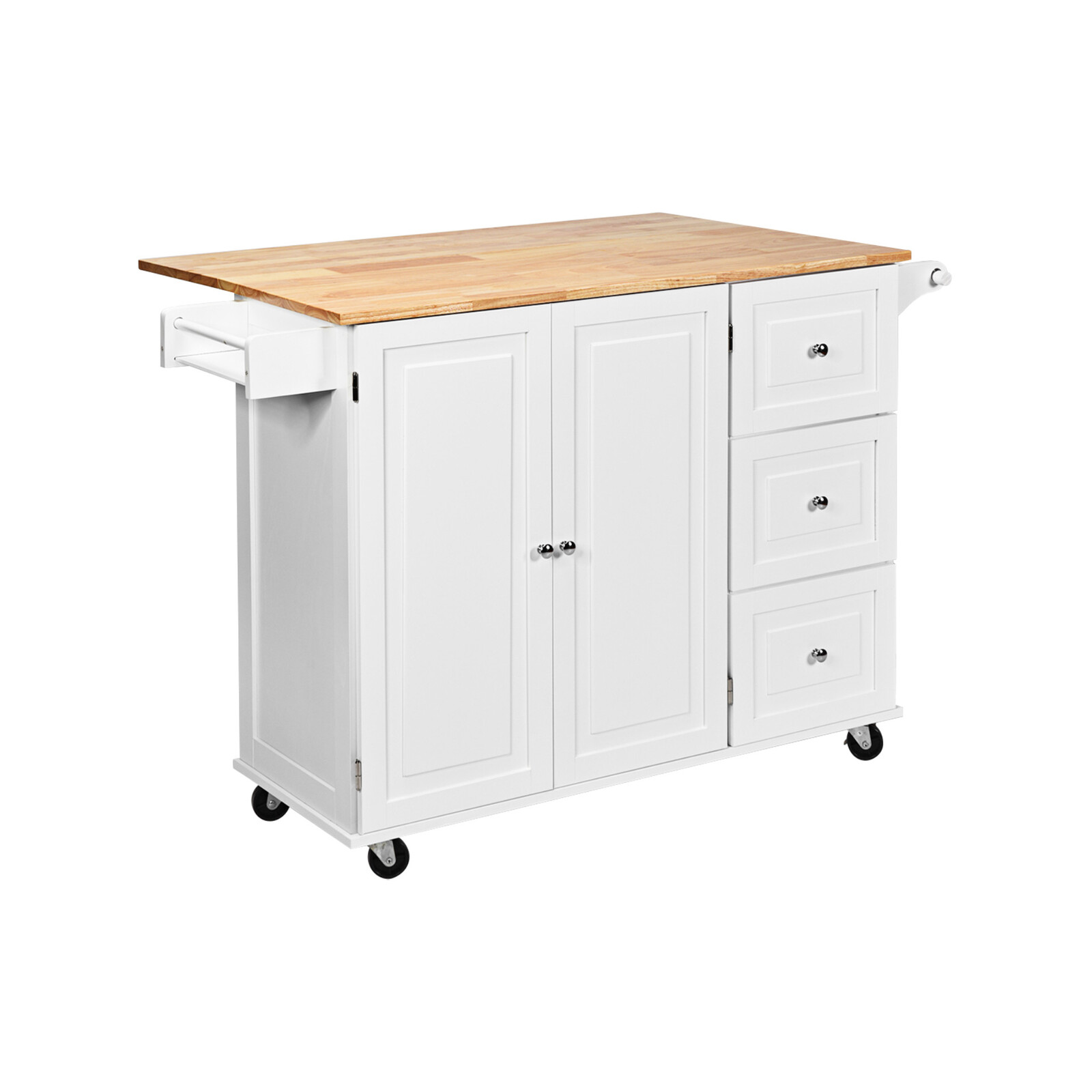 Costway Large Kitchen Island Trolley Extendable Tabletop Rubber Wood w ...