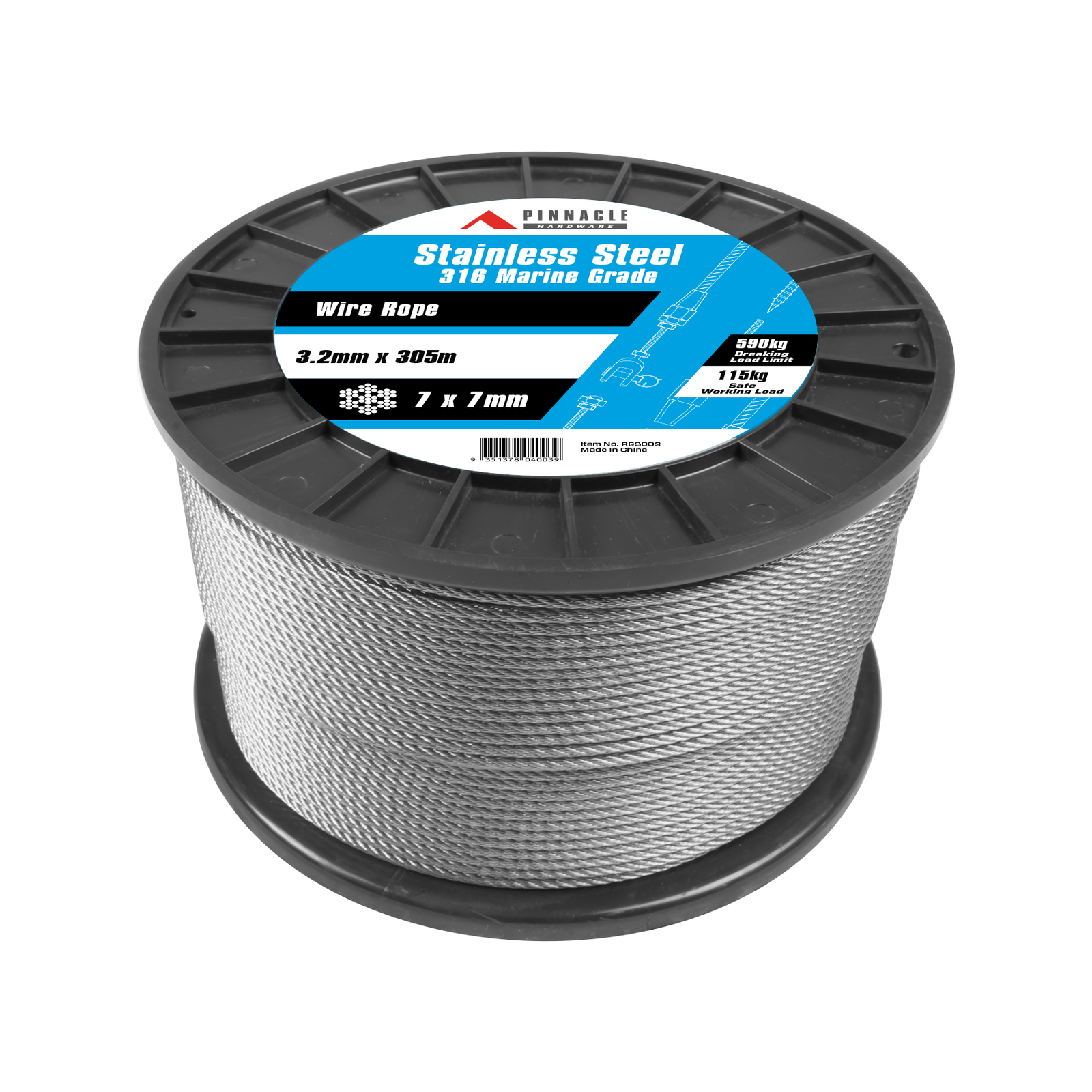 Pinnacle 3.2mm x 305m Marine Grade Stainless Steel Wire Rope Bunnings