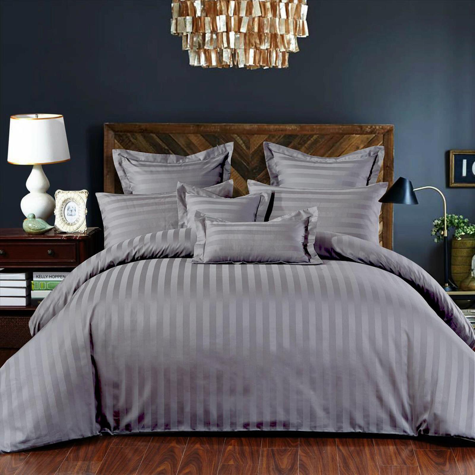 CottonMore 100 Cotton Grey Striped Duvet Cover Set King Bunnings