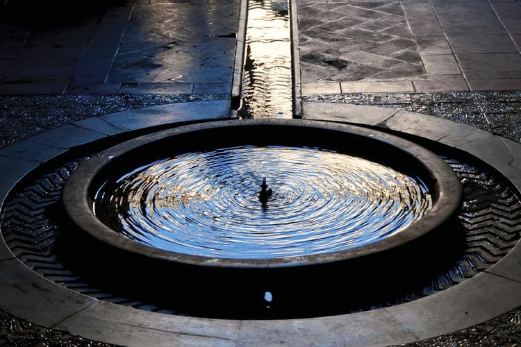 Concrete pond and fountain