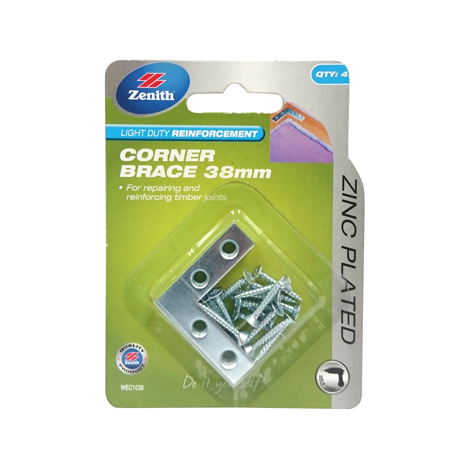 Zenith 38mm Zinc Plated Corner Brace Bracket - 4 Pack - Bunnings New ...