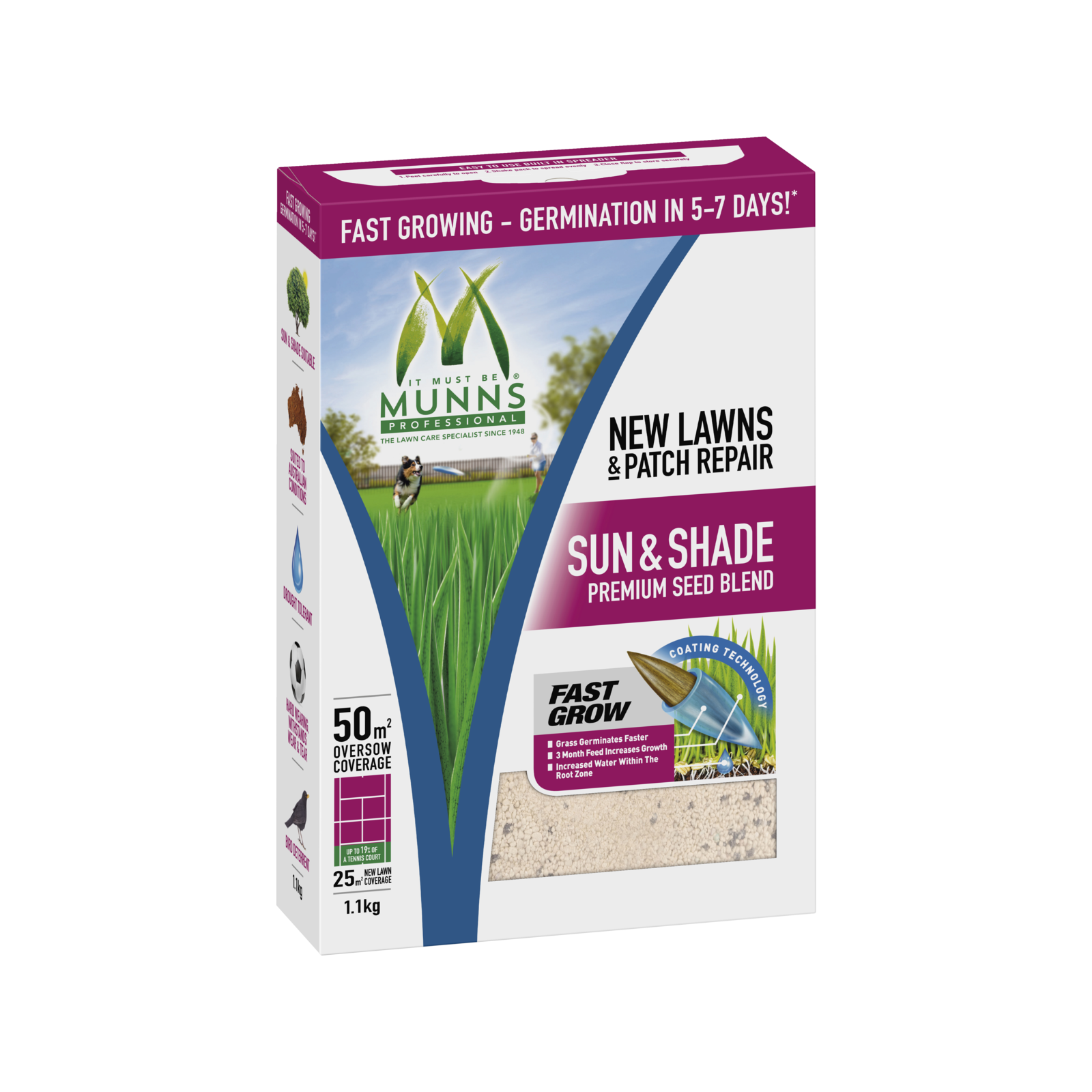 Munns Professional 1.1kg Sun And Shade Premium Lawn Seed Blend