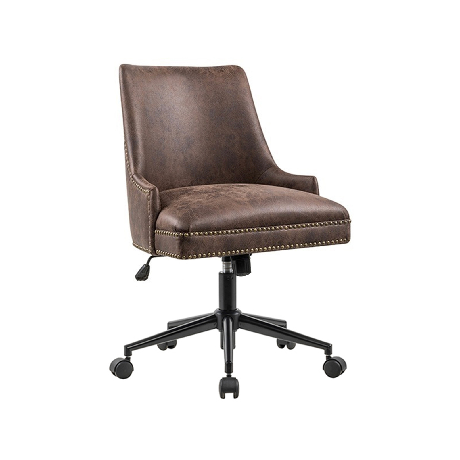 Atlas office chair in vintage faux leather with studs - Dark Brown ...