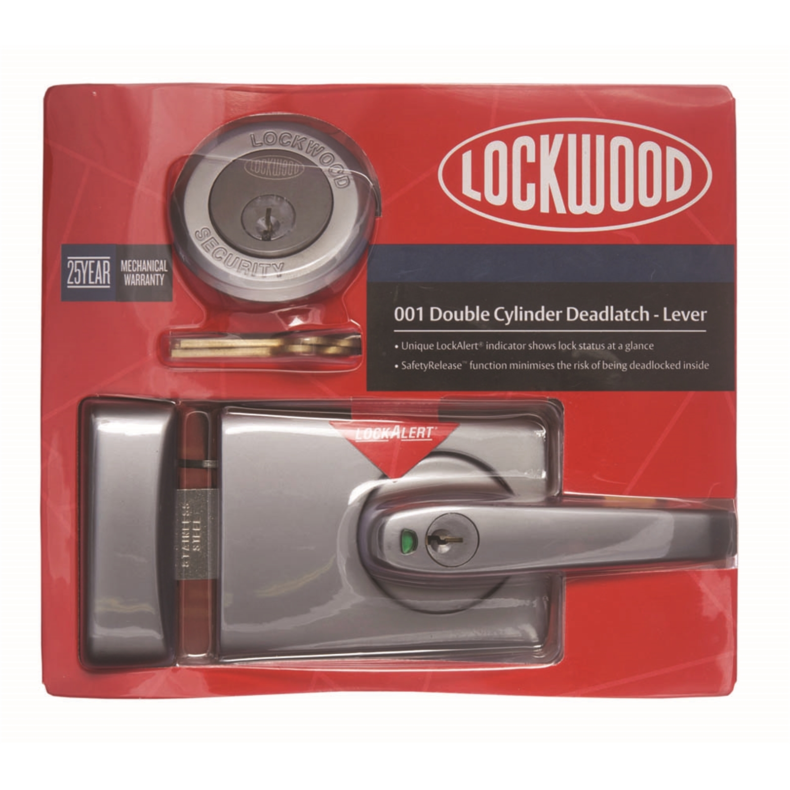 Lockwood Satin Chrome 001 Double Cylinder Deadlatch Lever Bunnings