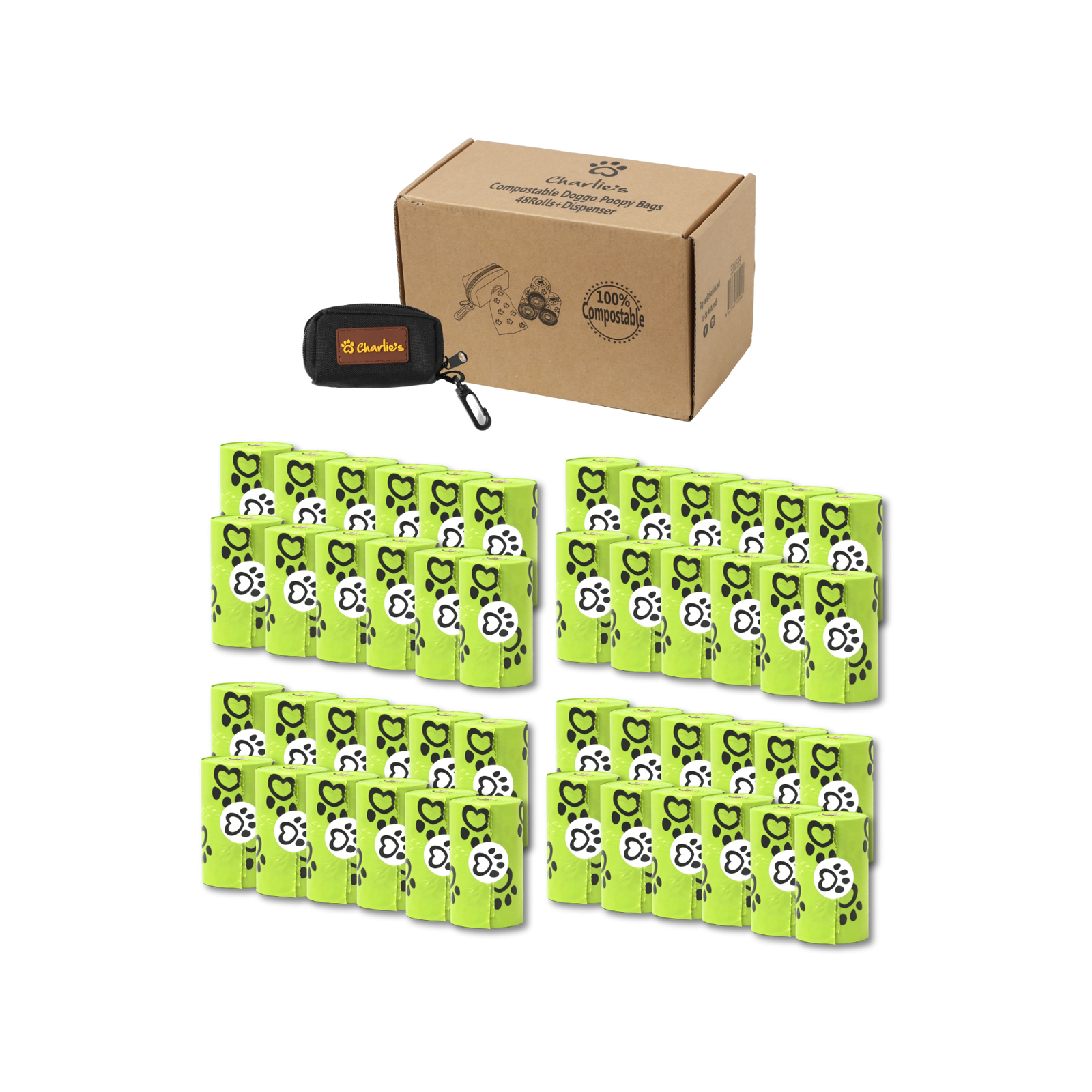 Charlie's Biodegradable Doggy Poop Bags & Pouch Dispenser Black