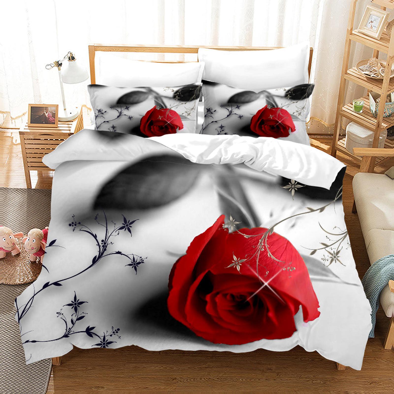 3D Red Rose Quilt Cover Set Bedding Set Pillowcases 61 Bunnings Australia