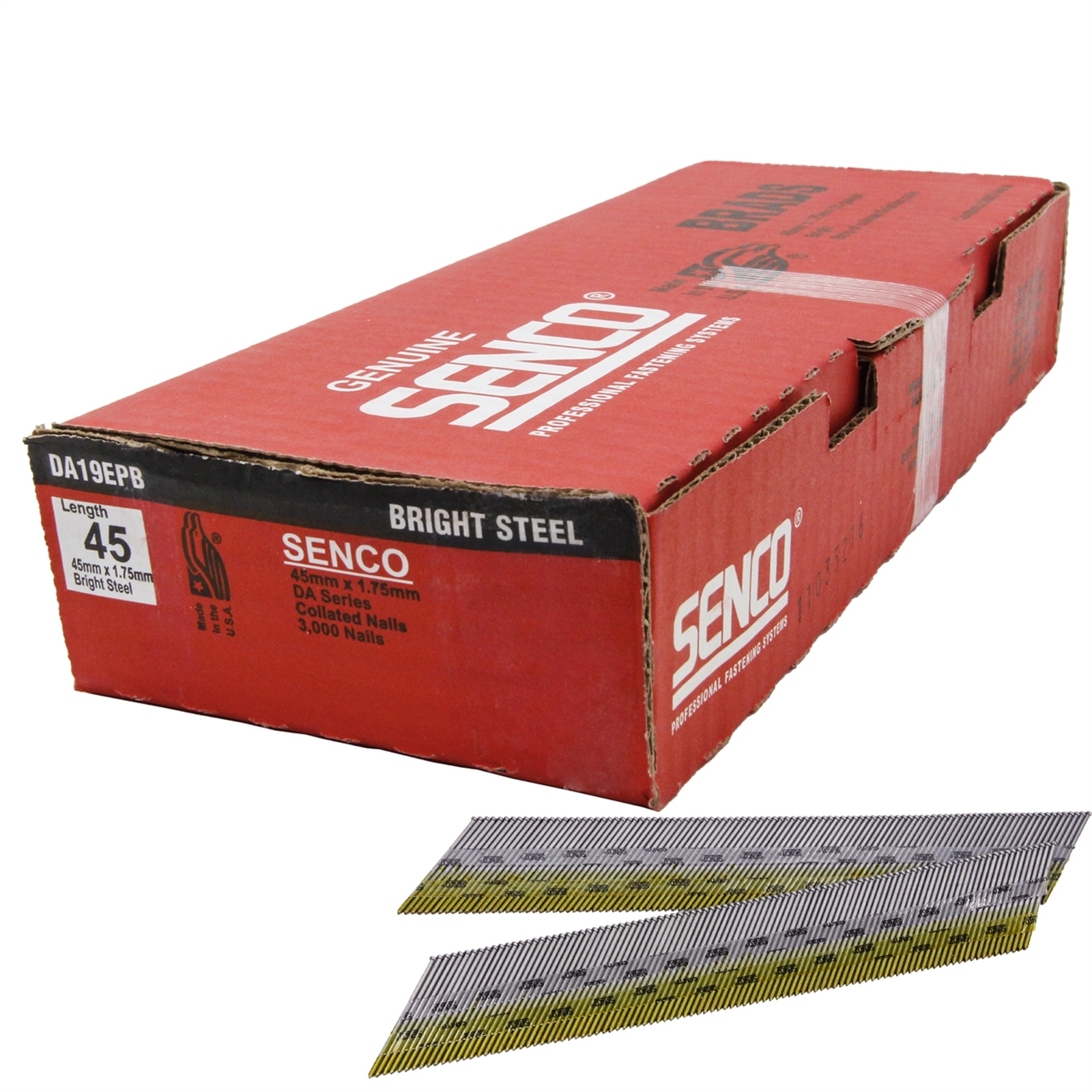 Senco 45mm x 1.75g Bright Collated DA Brad Nails 3000 Pack Bunnings