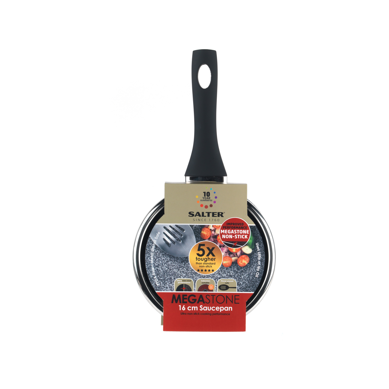 Salter 16cm Megastone Saucepan Silver Aluminium TPR Bakelite Handles