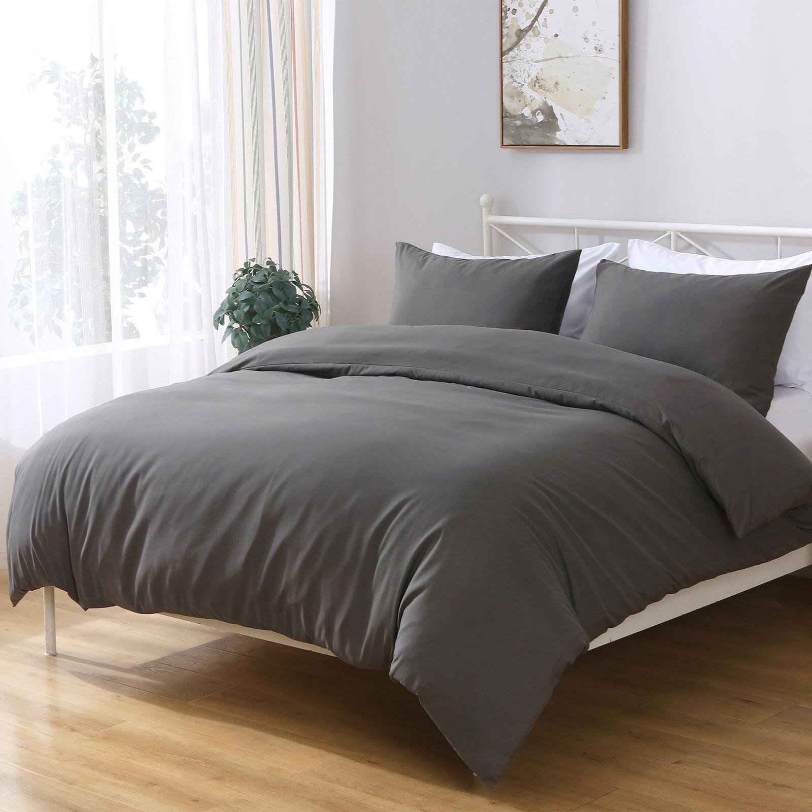 LINENOVA Microfiber Soft 1200TC Quilt Cover Set Dark Grey King