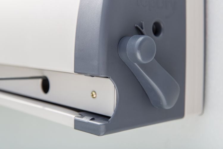 Close-up of retractable clothesline locking mechanism