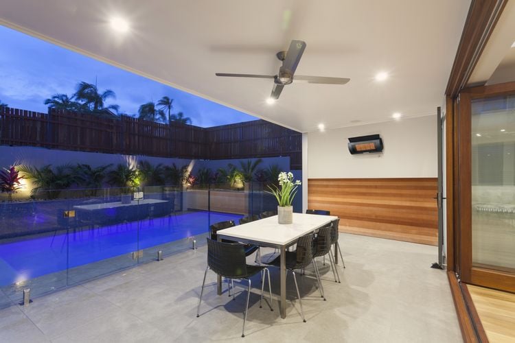 Outdoor dining area with outdoor heater