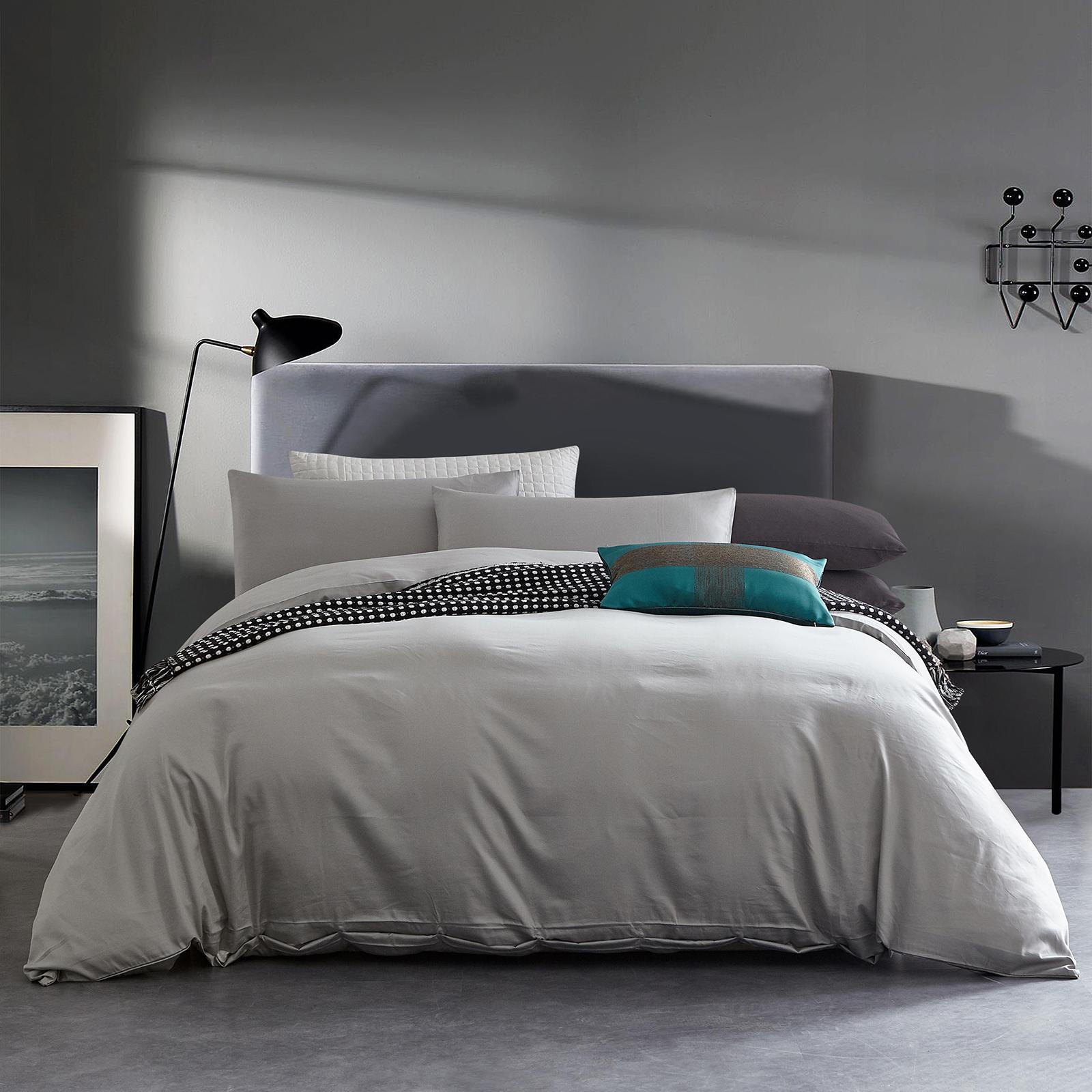 CottonMore 100 Cotton 650tc Soft Sateen Fabric Plain Grey Quilt Cover