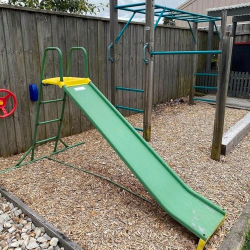 Backyard slide.