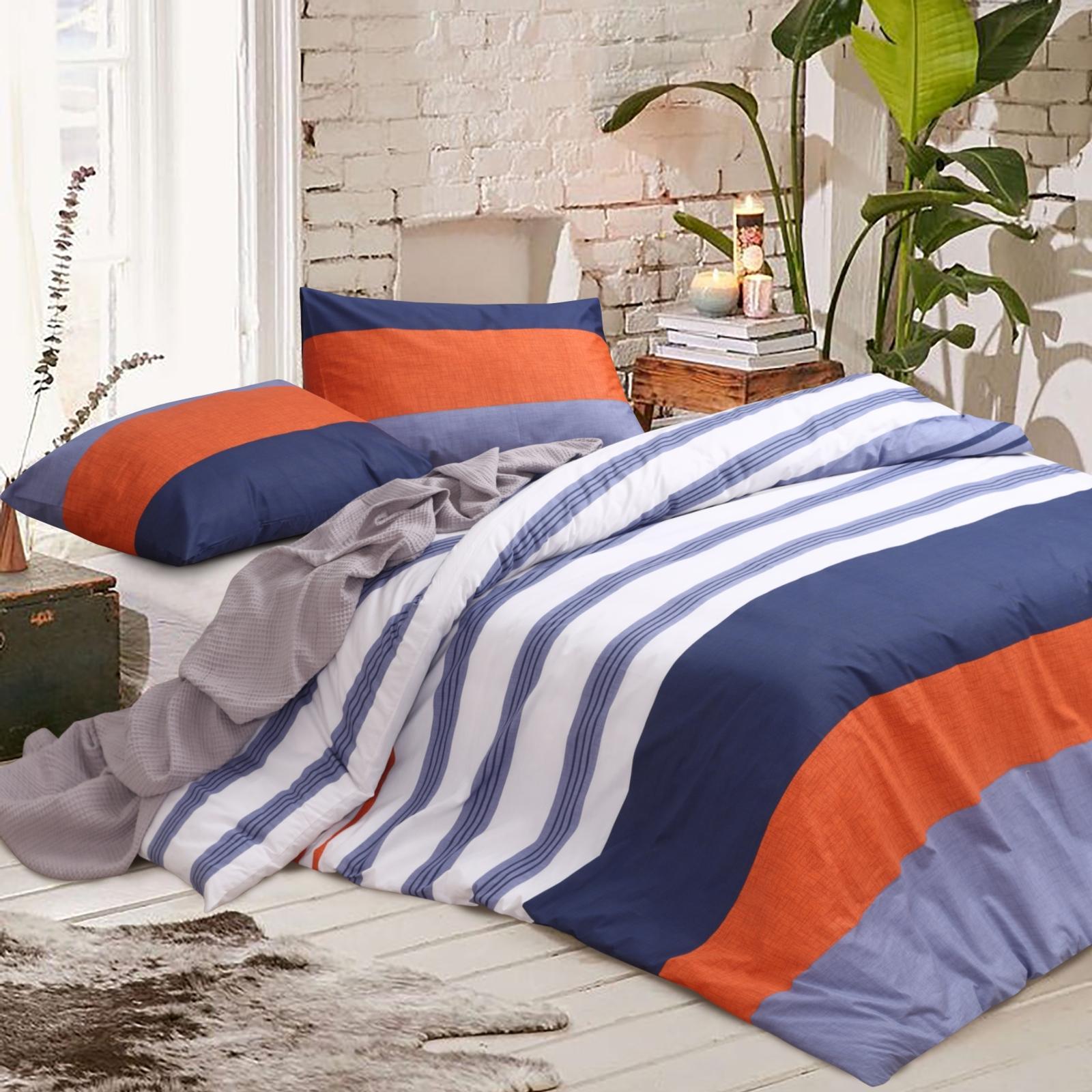Amsons 100 Cotton Super king Quilt Cover Set Kara White/Blue/Rust