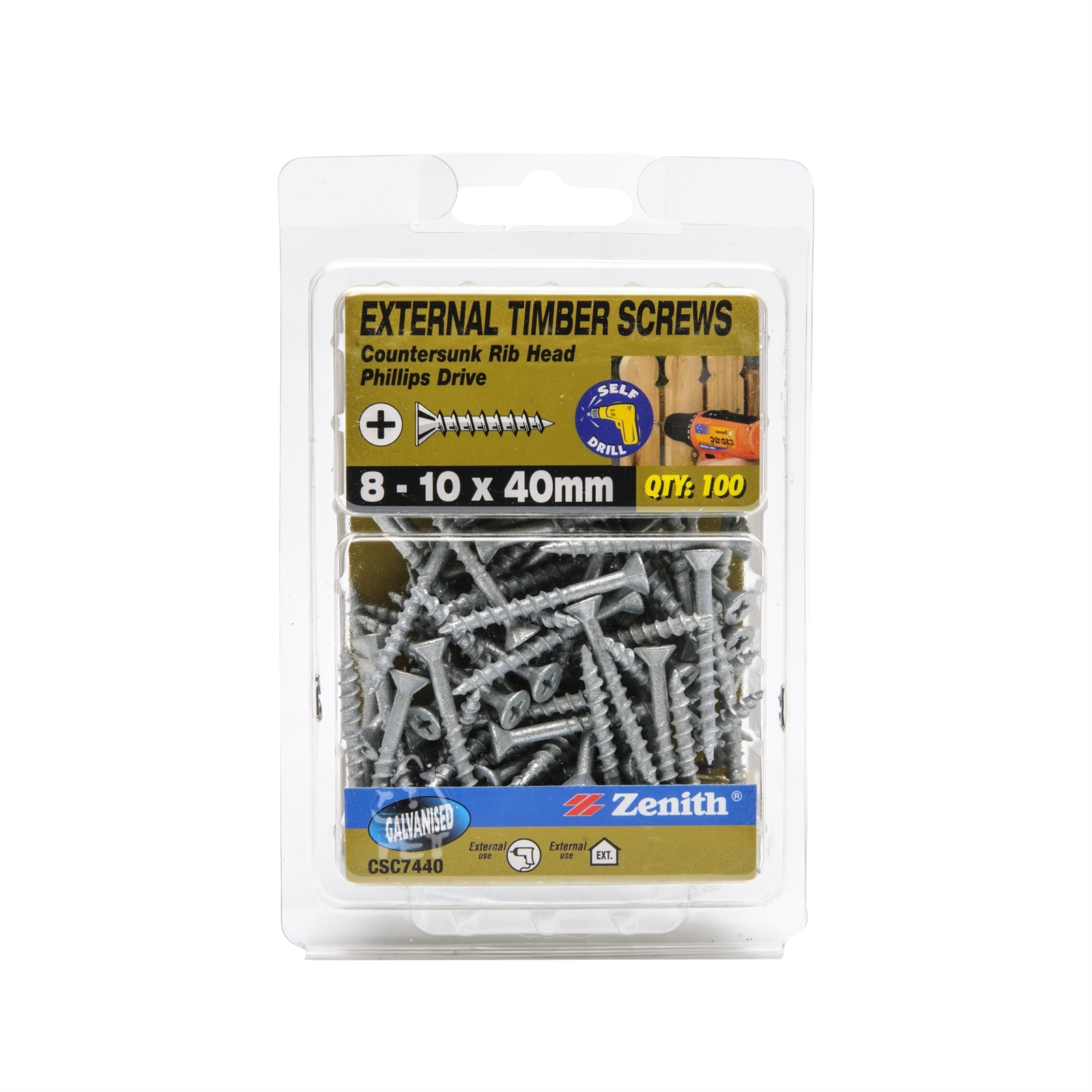 Zenith 8 - 10 x 40mm Galvanised Countersunk Rib Head Timber Screws ...