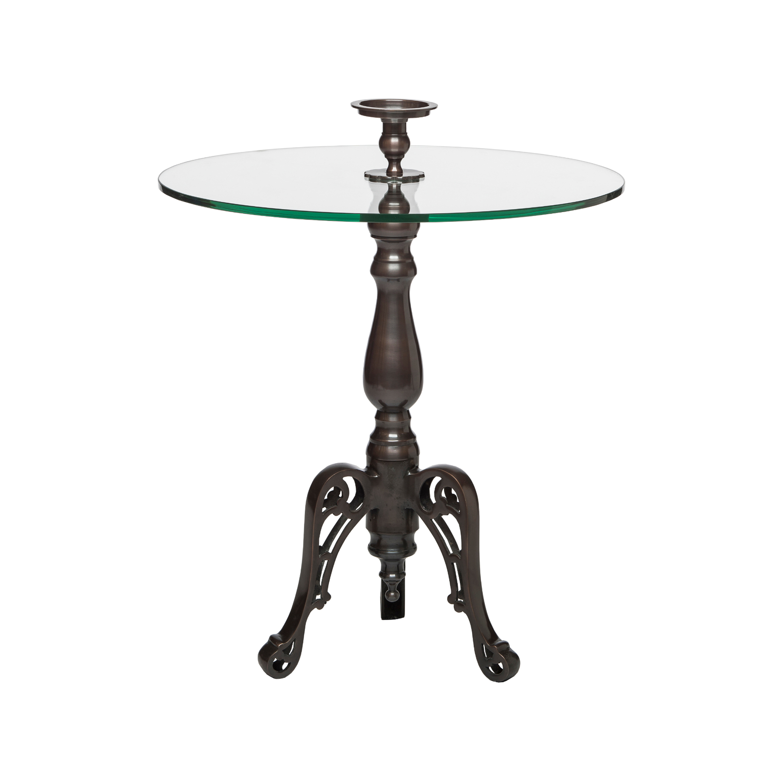 Lirash Large Round Glass Side End Table with Candle Holder Top