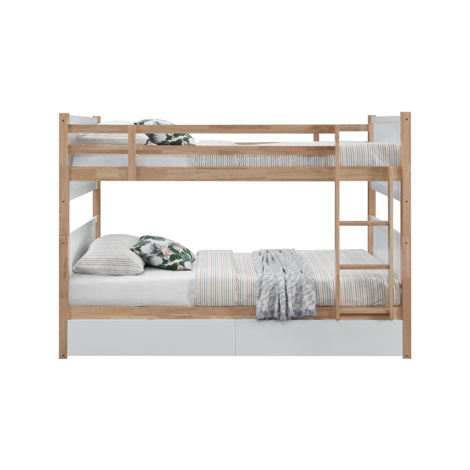 Myer King Single Bunk Bed with Storage Natural Hardwood Frame