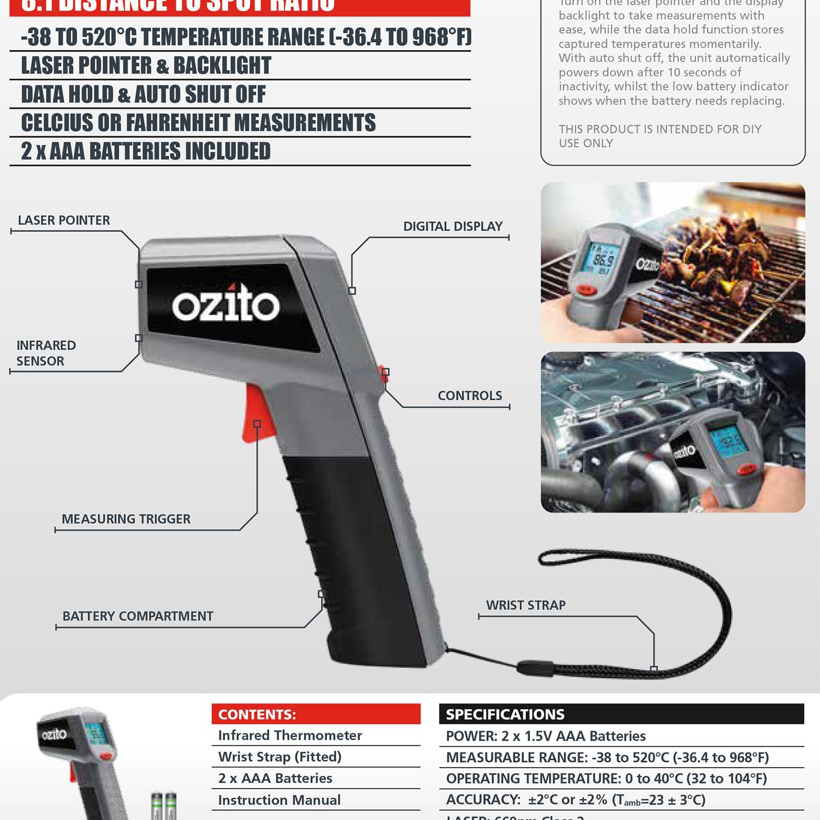 Ozito 81 Distance To Spot Ratio Infrared Thermometer Bunnings Australia