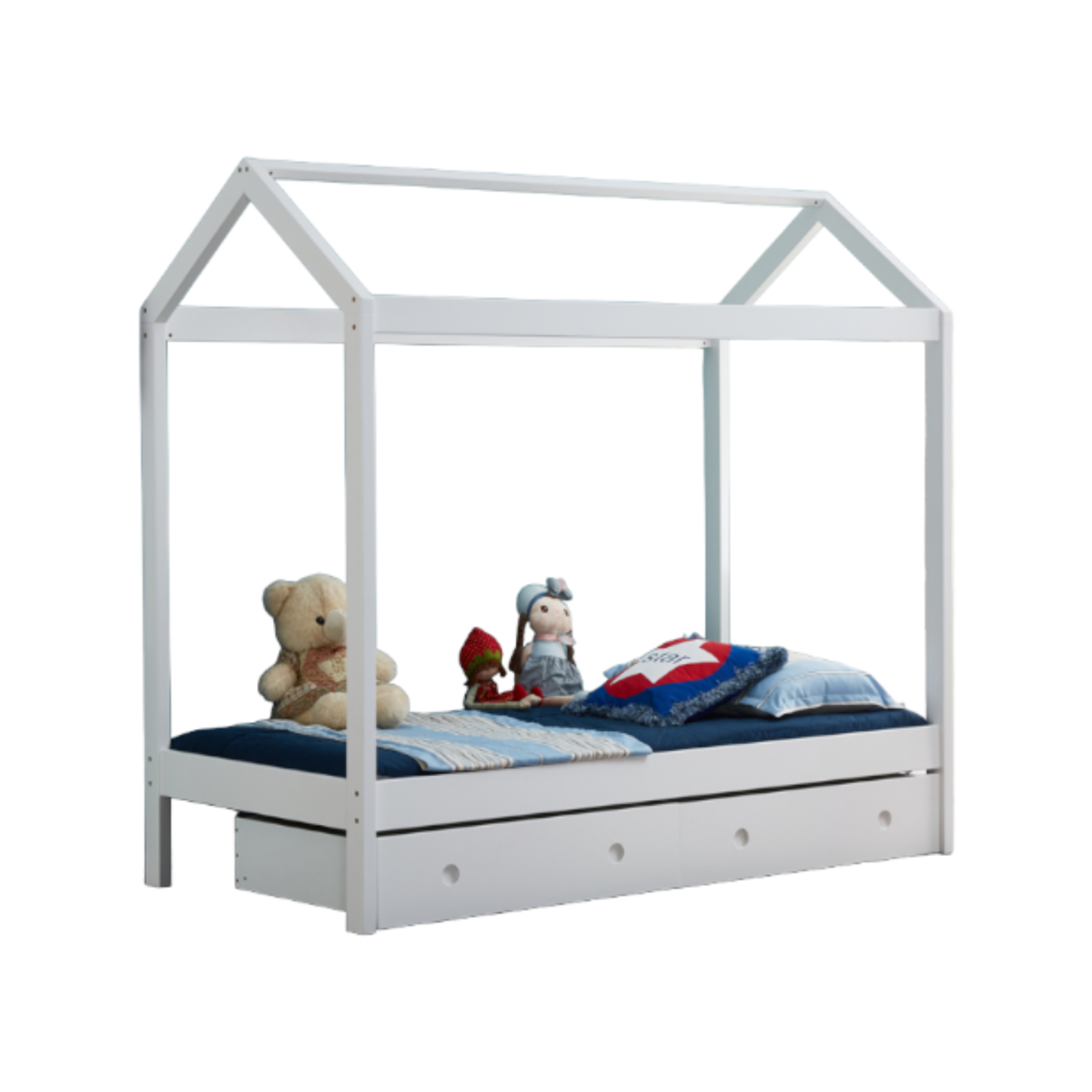 ALL 4 KIDS Layla White Wooden House Single Bed WITH Under Bed Storage