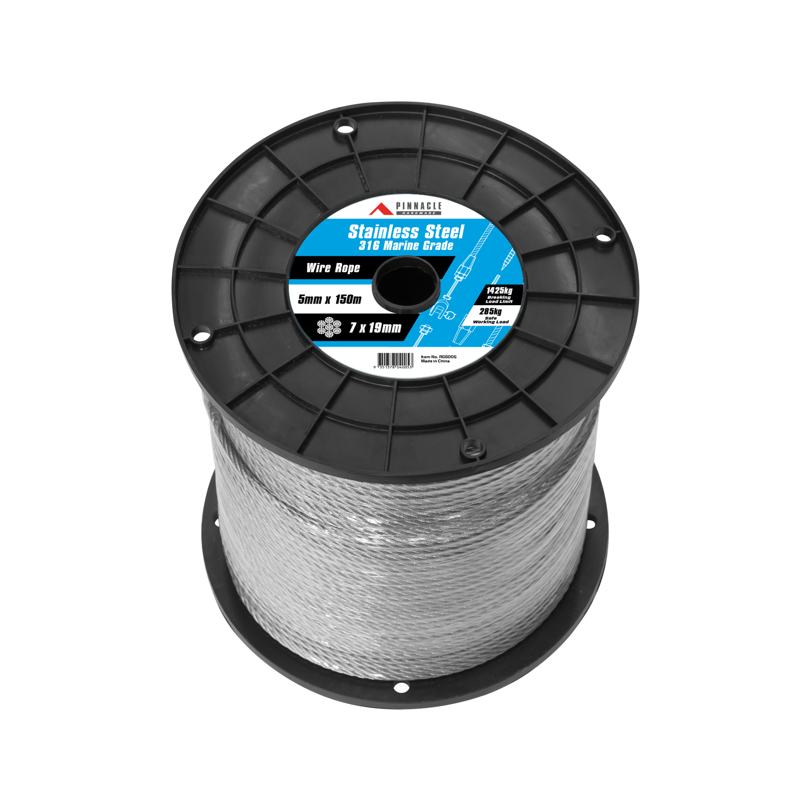 Pinnacle 5mm X 150m Marine Grade Stainless Steel Wire Rope - Bunnings ...