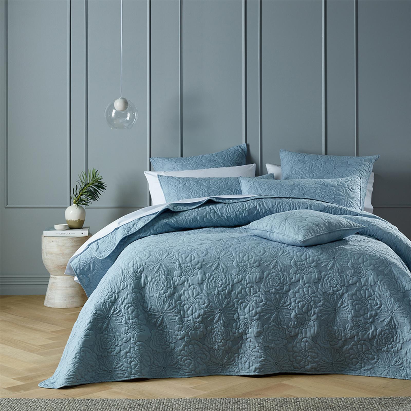 Bianca Sabrina Bedspread Provincial Blue - Queen Bed - Bunnings Australia