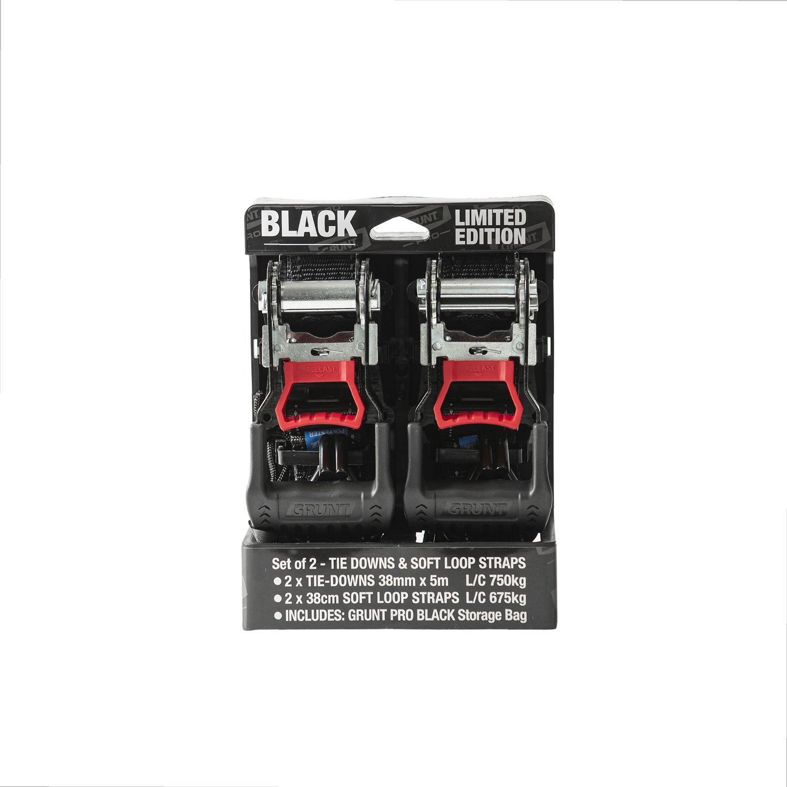 Grunt Pro 38mm x 5m Black Tie Down Straps 2 Pack Bunnings Australia