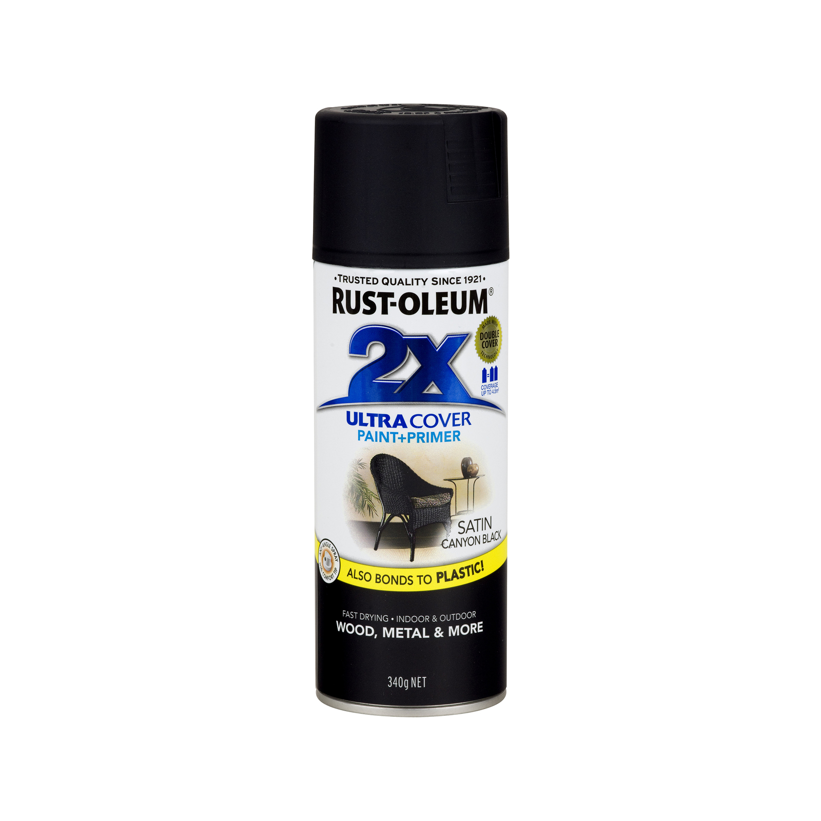 RustOleum 340g Canyon Black Satin 2X Ultra Cover Paint+Prime Spray