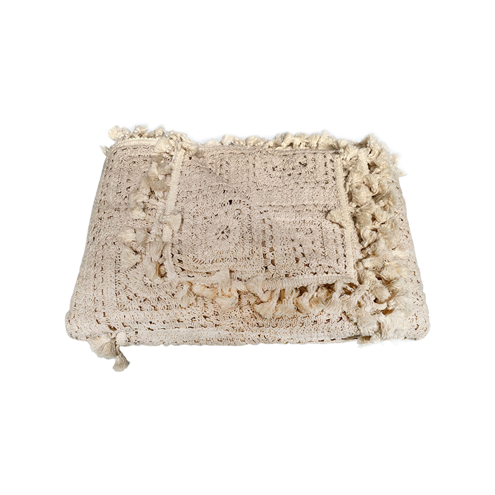 CottonMore Pure Cotton Knitted Crochet Blanket Throw Rug Beige