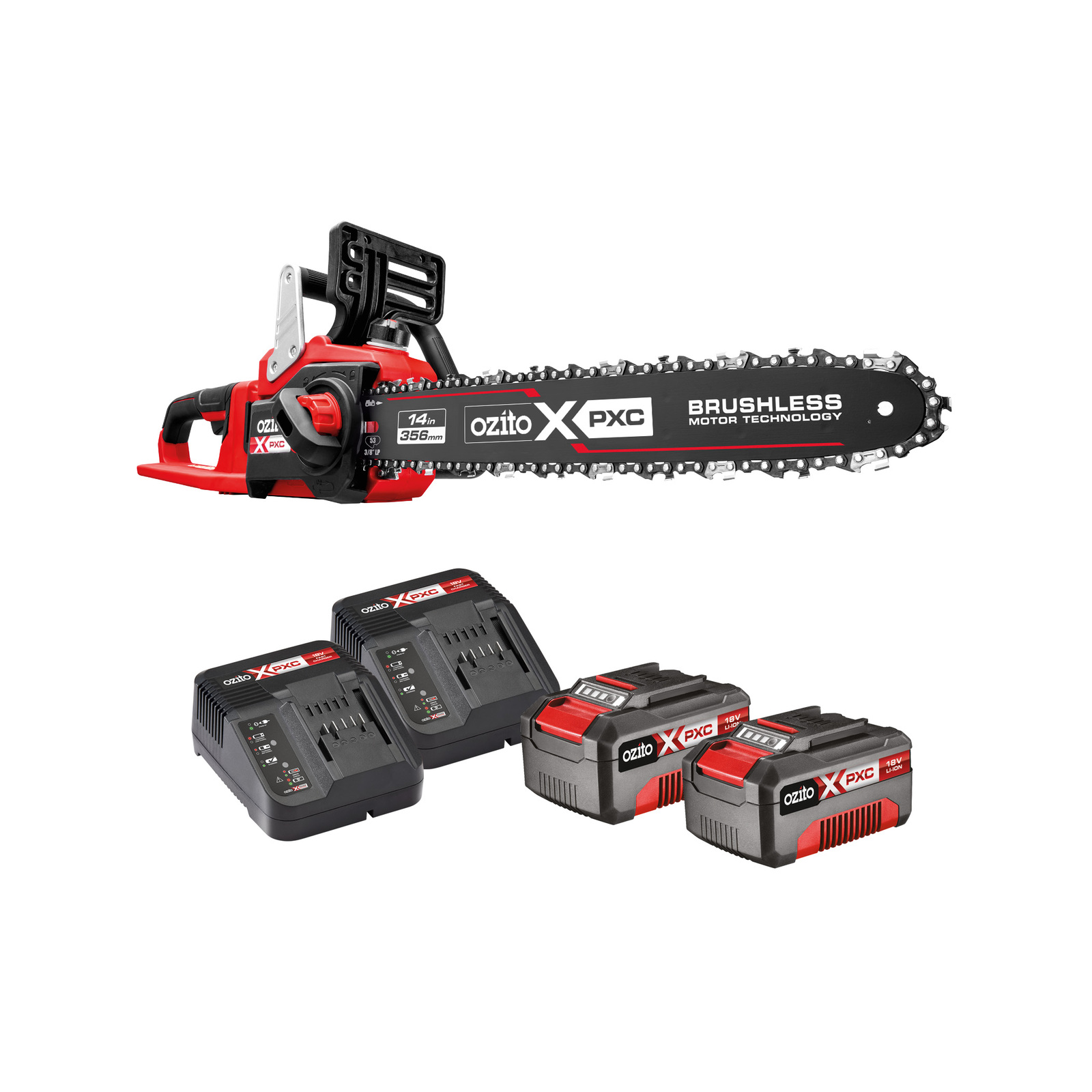 Ozito PXC 36V (2 x 18V) 356mm (14") Brushless Chainsaw Kit PXCCSK4182