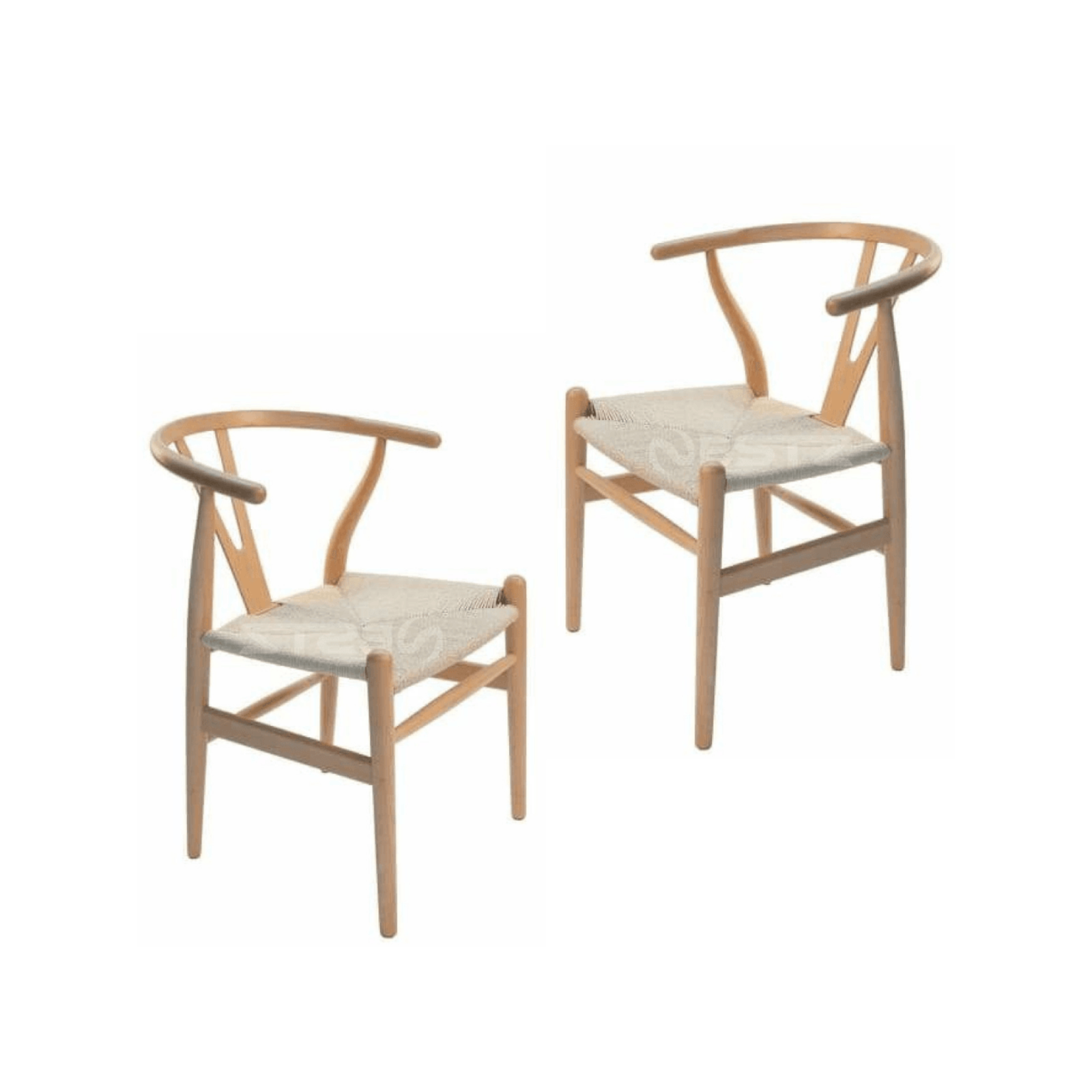 Set of 2 Hans Wegner Replica Wishbone Cord Dining Chair Natural