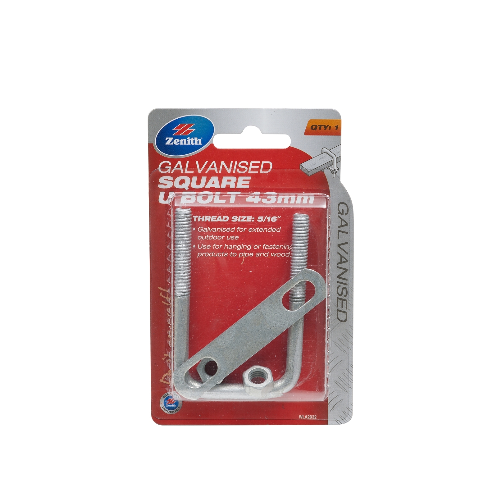 Zenith M8 x 75 x 43mm Galvanised Square U Bolt Bunnings Australia