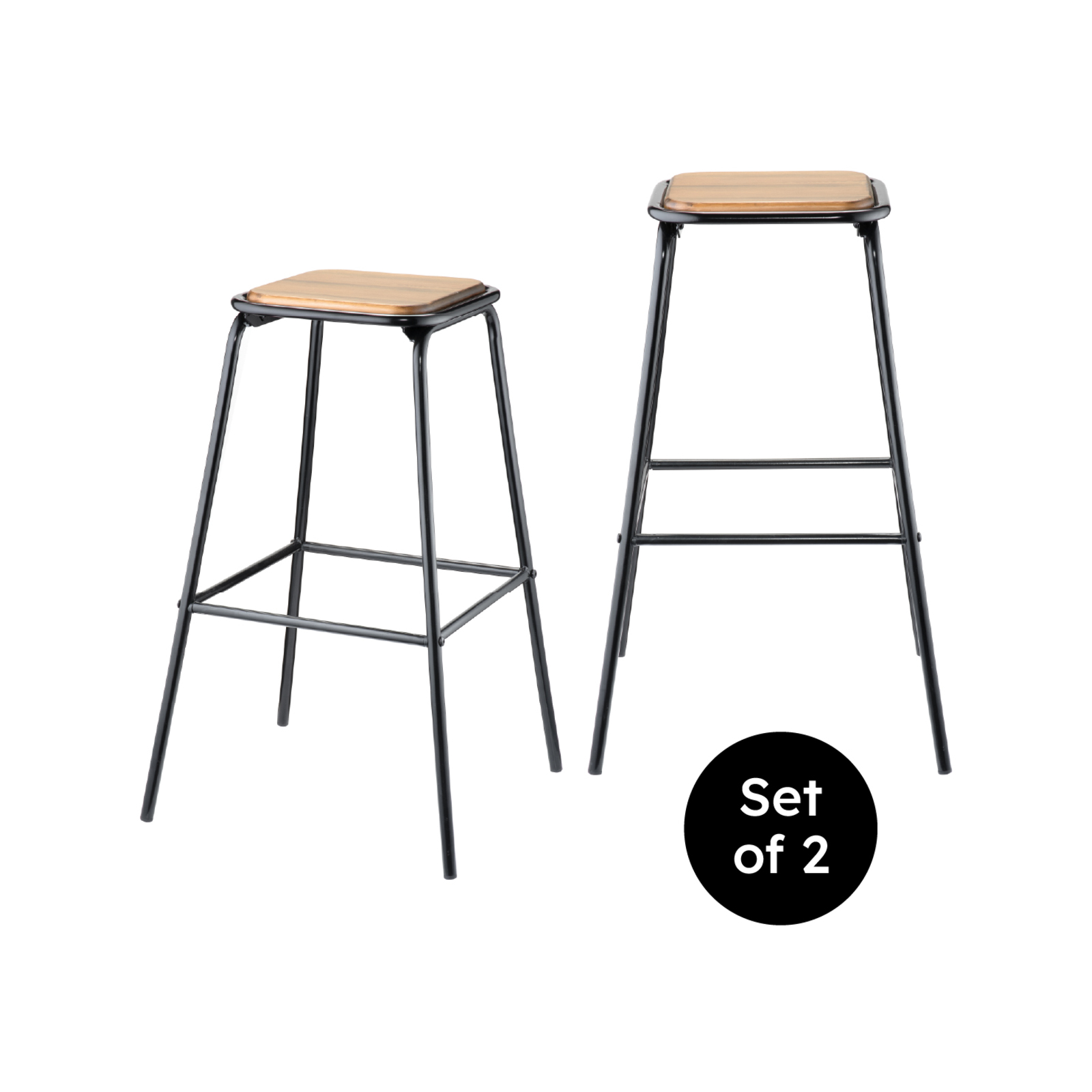 Live It Set of 2 Natural Wood Backless Bar Stool Black Bunnings