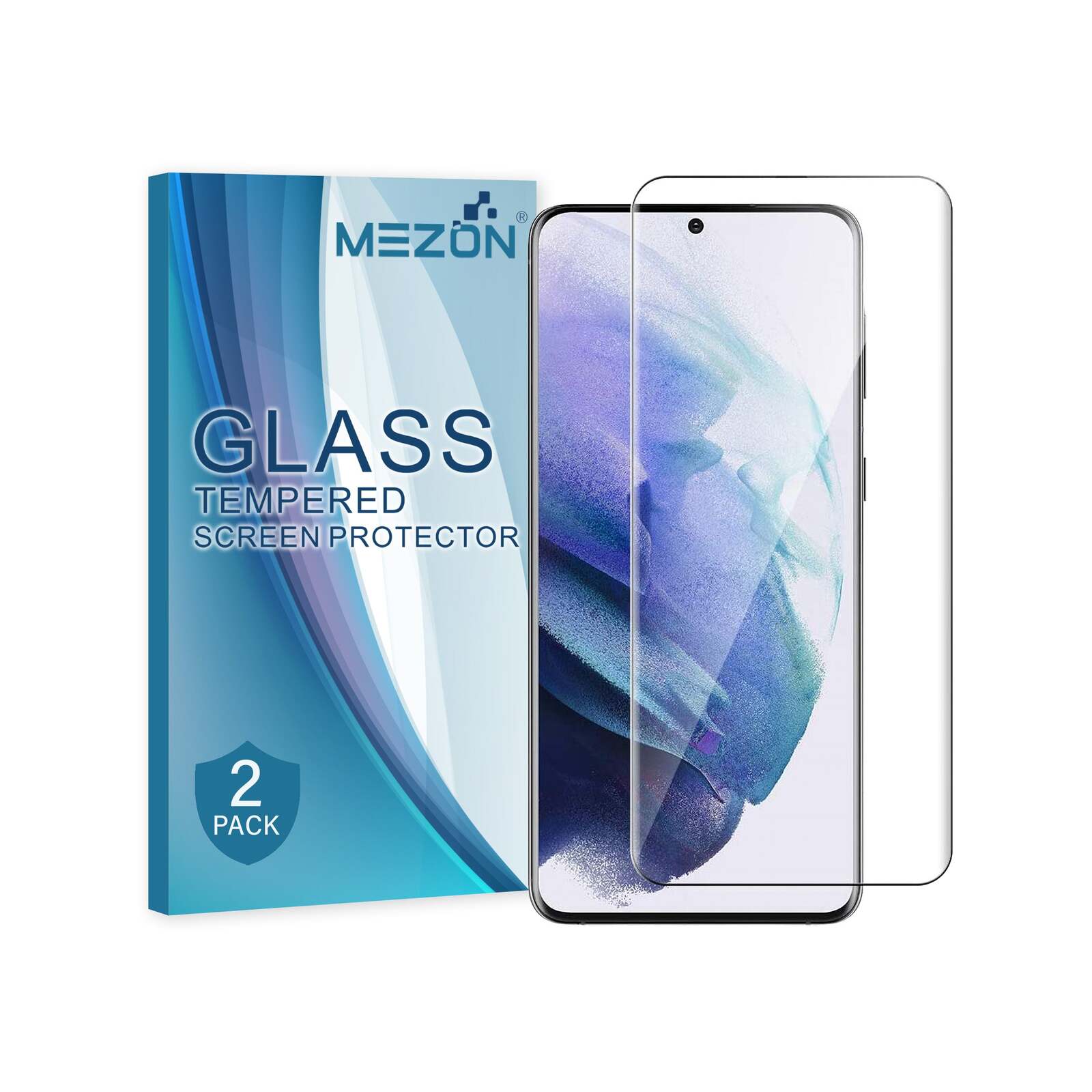 2 Pack MEZON Samsung Galaxy S21 5G Clear Tempered Glass Screen