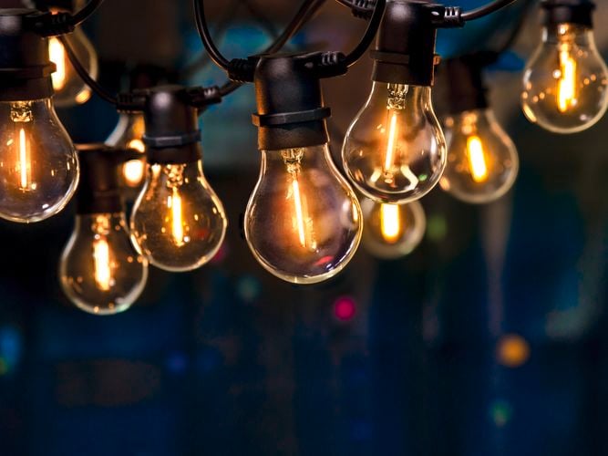 Row of hanging outdoor lights