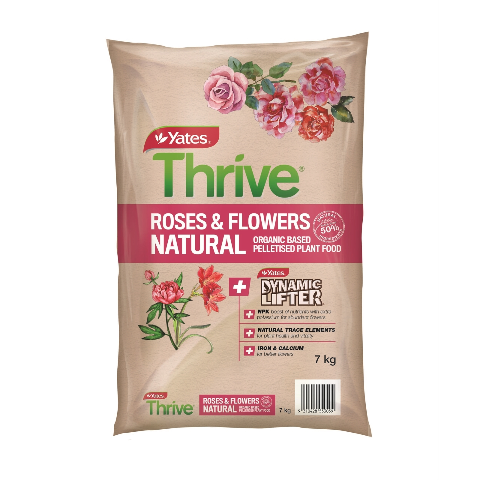 Yates 7kg Thrive Natural Roses And Flowers Organic Based Pelletised